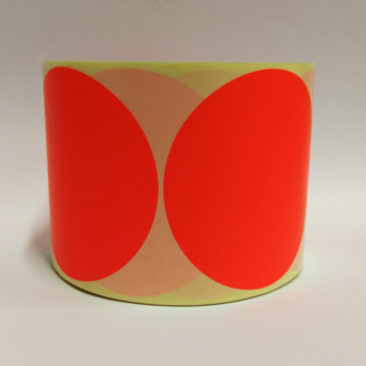 Etiketten of stickers op rol 100 mm rond fluor rood papier