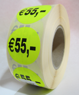    &quot;&euro;55,00&quot; prijs stickers op rol 35 mm rond