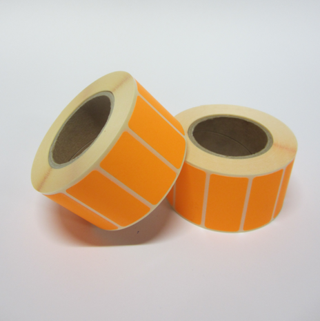 1.000 stickers op rol 20 x 40 mm Fluor Oranje